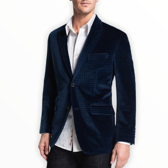 Robert Graham Other - BARBICAN Blue Velvet Houndstooth Two Button Blazer